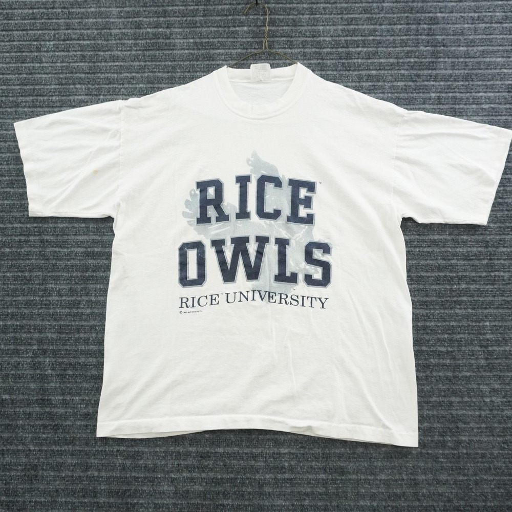 Logo Motion Rice Owls T-Shirt Mens XXL White 1992 Rice University Vintage 90s